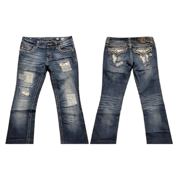 Distressed Bling Patchwork Miss Me Jeans - Picture 3 of 8